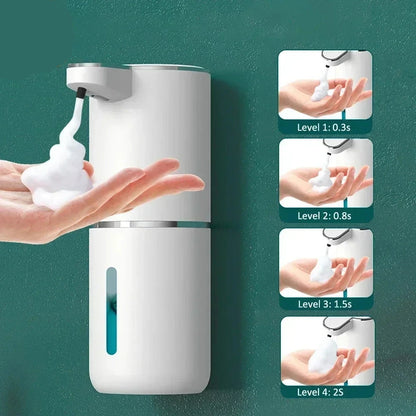 Automatic Soap Dispenser – A smart foam dispenser with a sleek modern design, featuring USB charging for convenience.