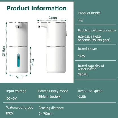 Automatic Soap Dispenser – A smart foam dispenser with a sleek modern design, featuring USB charging for convenience.